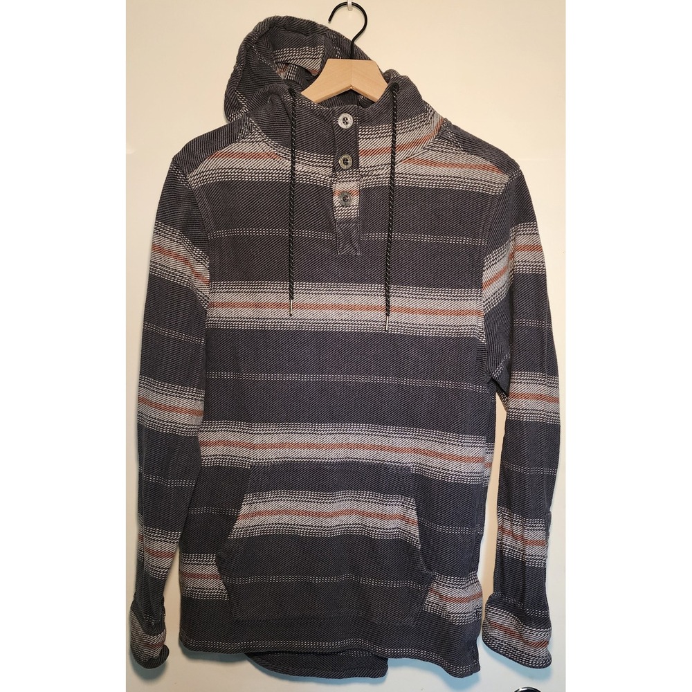 Jetty Quintin Men's Striped Baja Hoodie Pullover Henley Buttons Size M Surfing